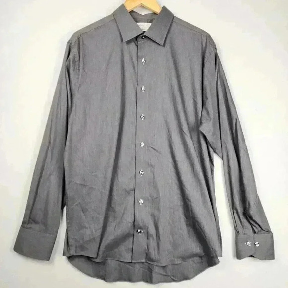 Lorenzo Uomo Trim Fit Mens Gray Dress Shirt Sz 17 Button Up Spread‎ Collar NWOT - Picture 2 of 16